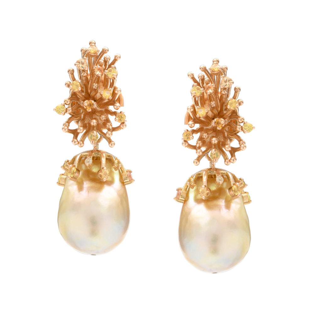 Golden Cream SS Pearl Coral Sunburst Earrings