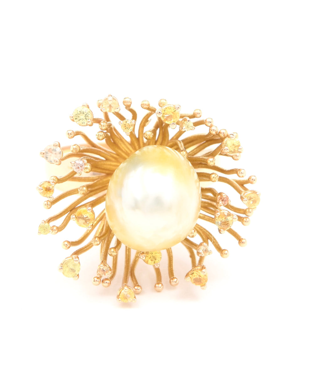 Golden Coral Pearl Ring
