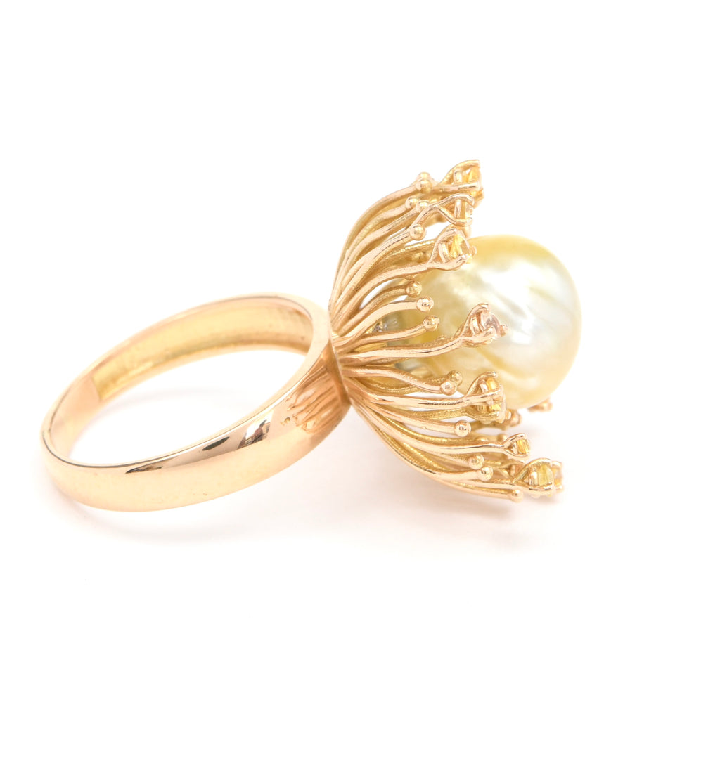 Golden Coral Pearl Ring