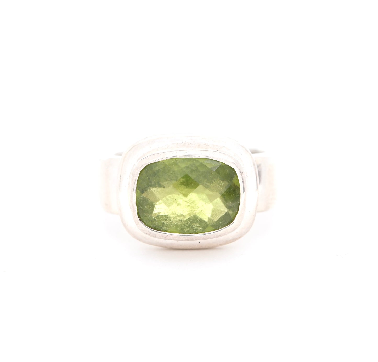 East West Emerald Cut Peridot Ring