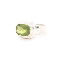 East West Emerald Cut Peridot Ring