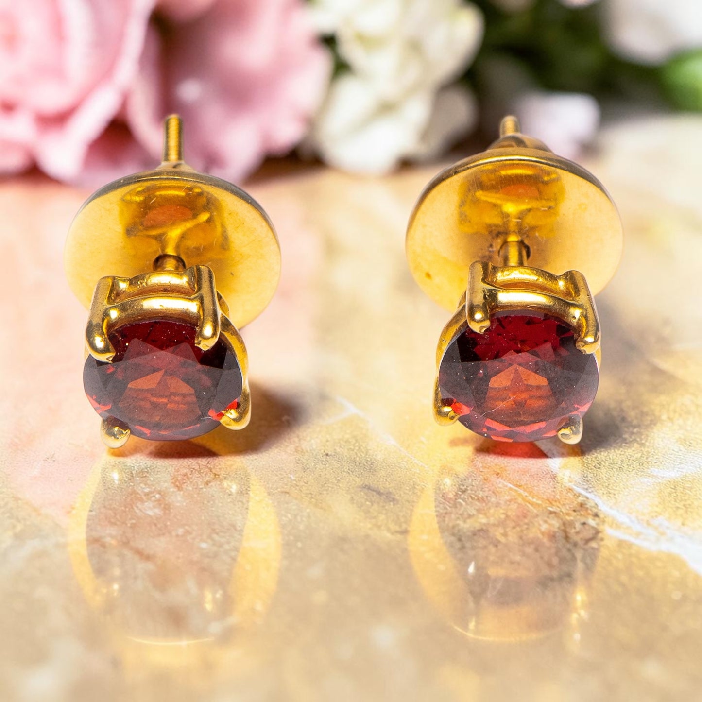 Garnet Golden Goddess Studs