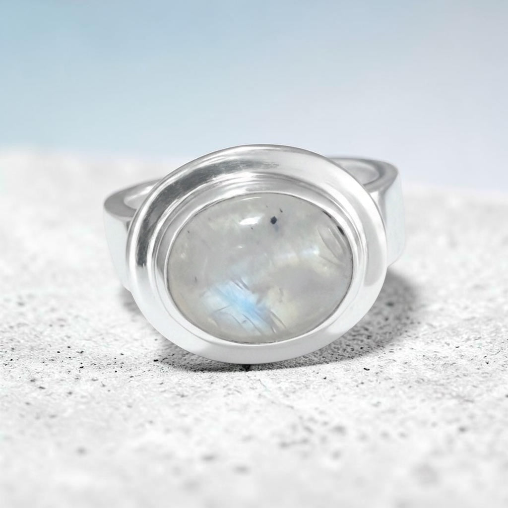Oval  East West Moonstone Ring