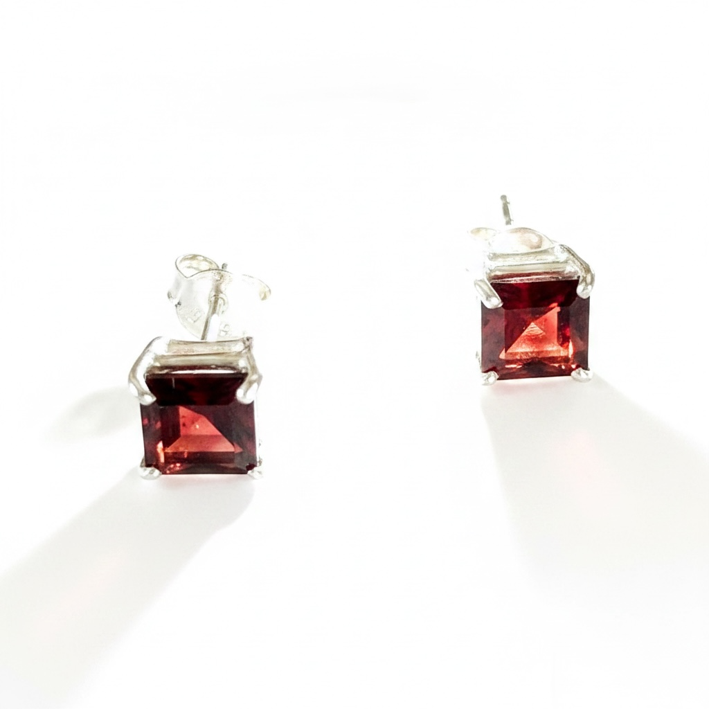 Garnet Diva Cushion Studs