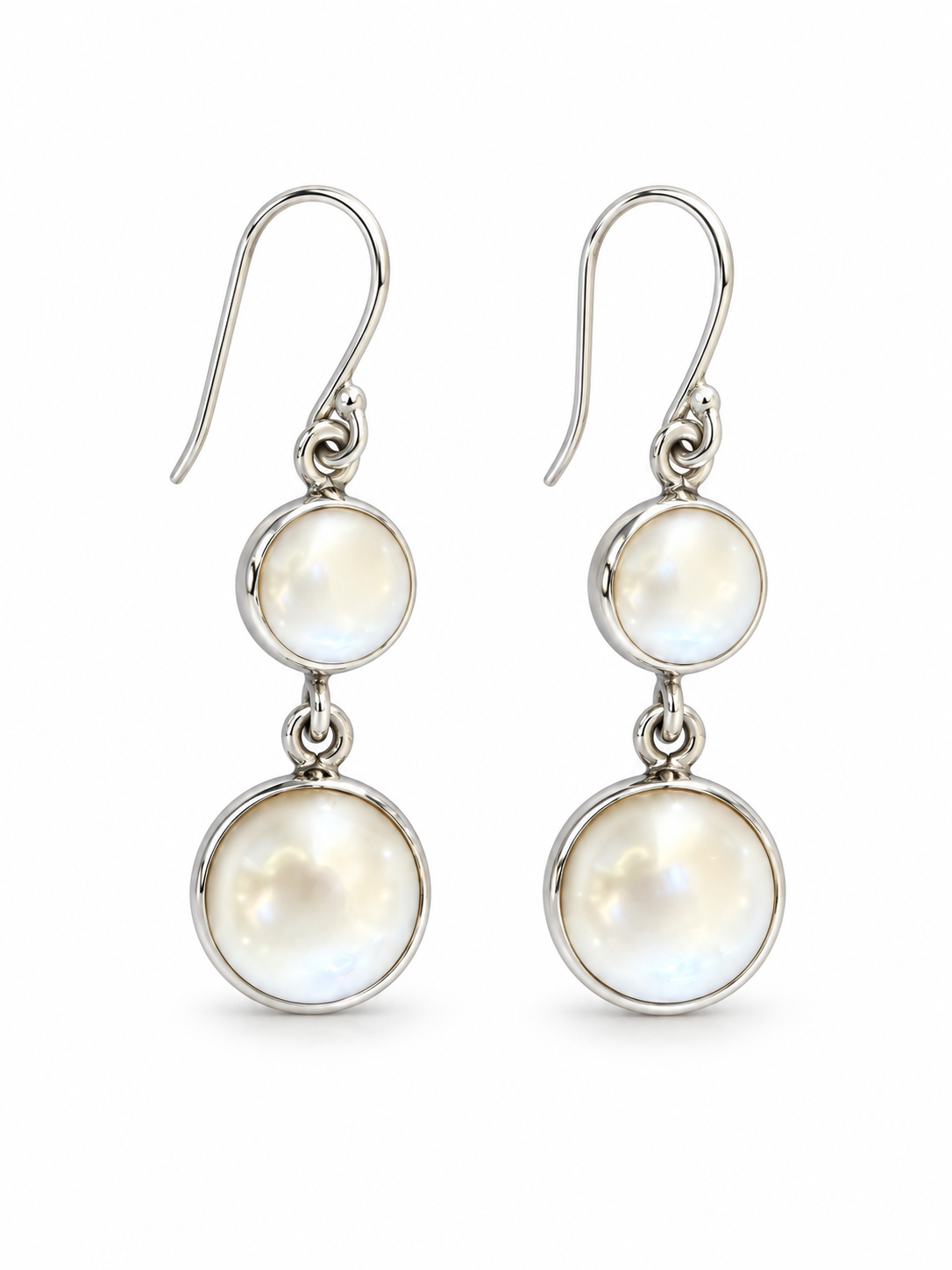 Candace Pearl Dangle I, graduated pearls in sterling silver on a white background