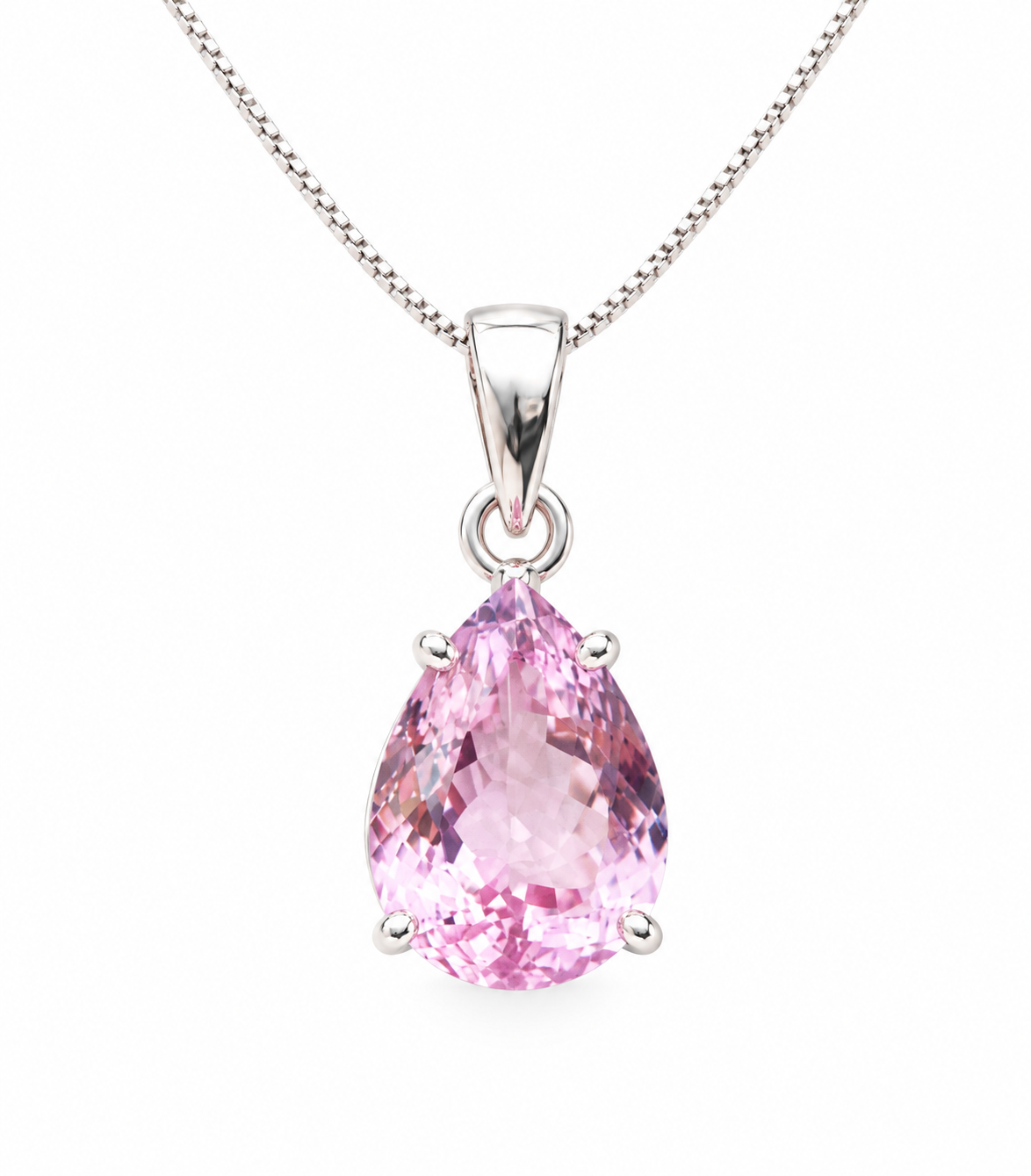 Drop-cut kunzite pendant in sterling silver