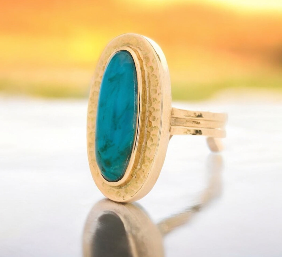 Gem Silica ring with blue gemstone and textured 18K gold setting