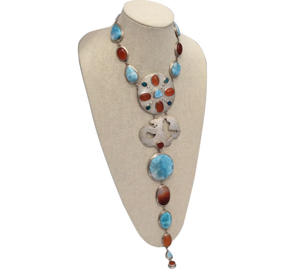 Yasha Dragon Fire Chakra in Larimar, Carnelian and Opal