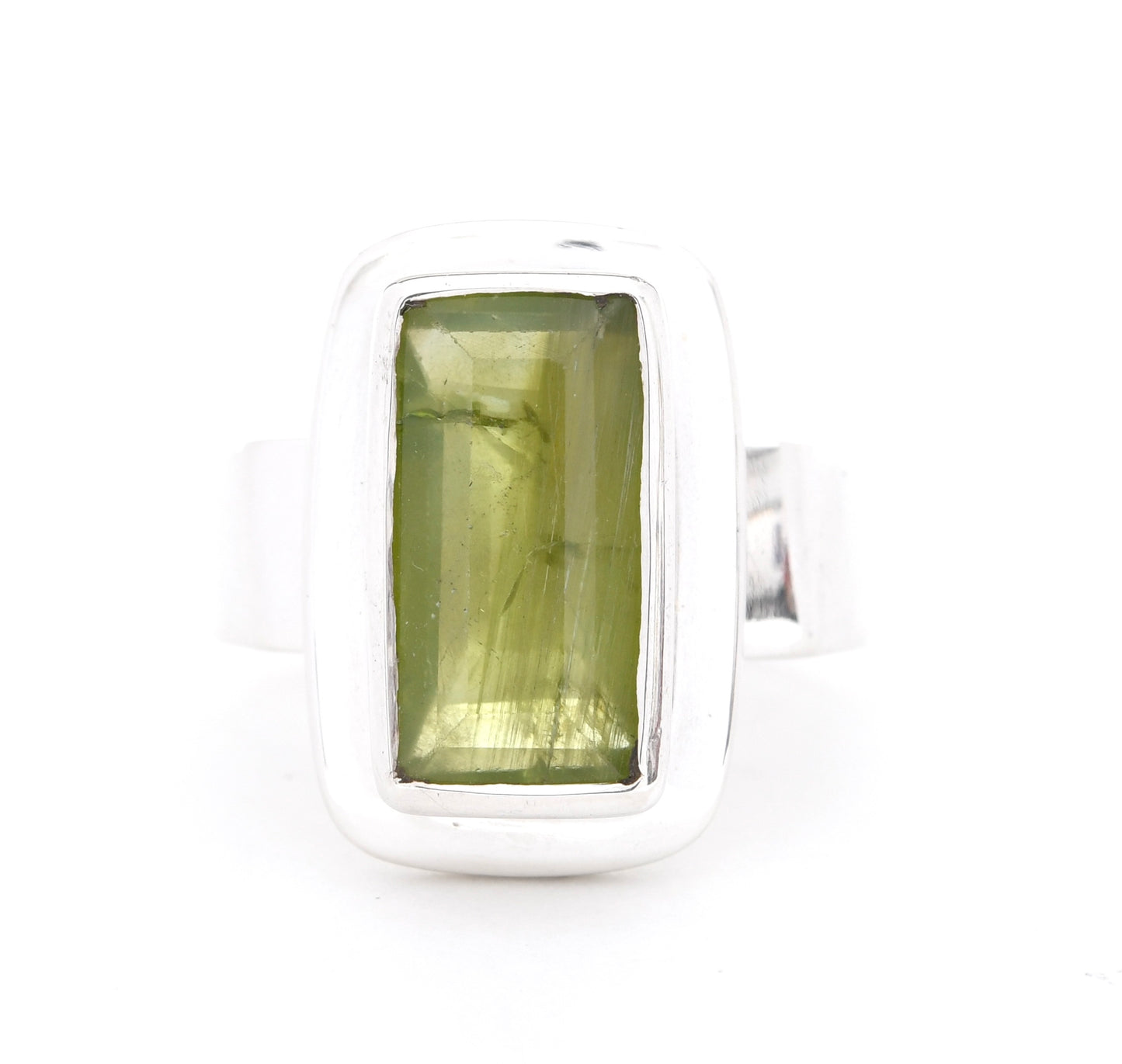 Narrow Step Cut Emerald Peridot Ring