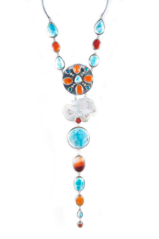 Yasha Dragon Fire Chakra in Larimar, Carnelian and Opal